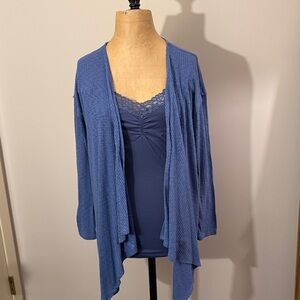 Bobeau slate blue cardigan, handkerchief hem